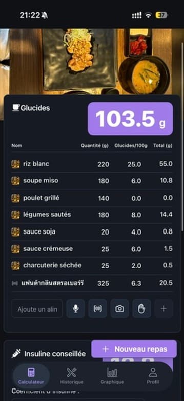 Screenshot of the carb calculation step