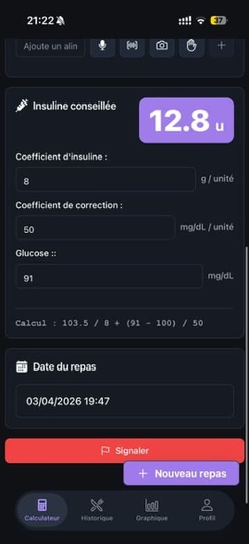 Screenshot of the insulin estimation step