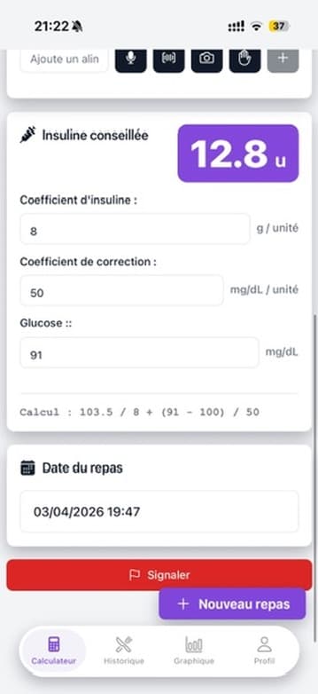 Screenshot of the insulin estimation step